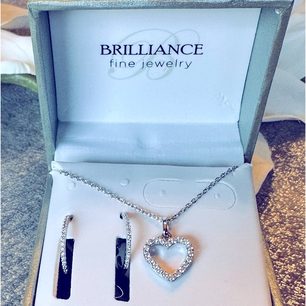 Brilliance Fine jewelry earring, necklace set. Sterling silver.